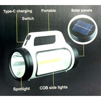  Lanterna de mana cu iluminare dubla si incarcare solara led cob YC 202