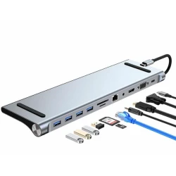 Adaptor Hub Multiport 11 in 1 USB C Docking Station pentru Laptop Q HU990