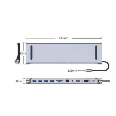 Adaptor Hub Multiport 11 in 1 USB C Docking Station pentru Laptop Q HU990