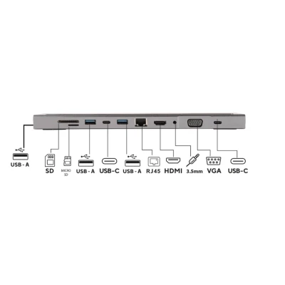 Adaptor Hub Multiport 11 in 1 USB C Docking Station pentru Laptop Q HU990