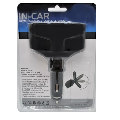 Adaptor priza auto 2 porturi cu USB 100W Olesson 1652