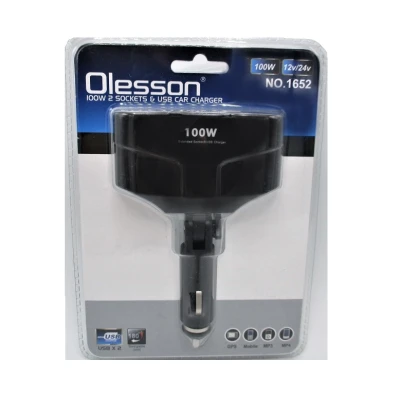 Adaptor priza auto 2 porturi cu USB 100W Olesson 1652