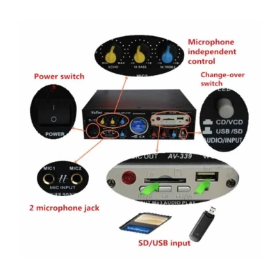 Amplificator audio cu Bluetooth BT-339A statie USB MP3 Radio FM 2x30W / 12V