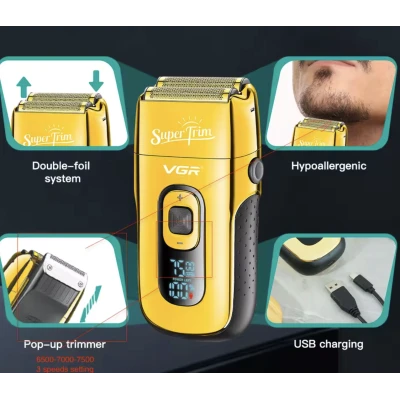 Aparat de ras electric profesional Shaver VGR V 332 lame duble 3 viteze reglabile cu afisaj digital