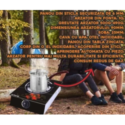 Aragaz din sticla securizata 1 ochi din fonta aprindere pe quartz negru