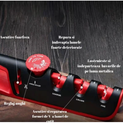 UB Ascutitor profesional de cutite ajustabil 4 in 1 Negru/Rosu
