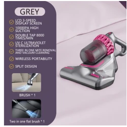 Aspirator de pat anti acarieni wireless igienizare profunda usor si manevrabil 10000Pa cu 8000 de vibratii pe minut