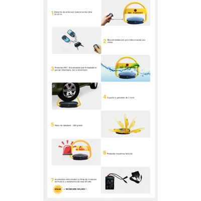 Blocator Parcare cu  Panou SOLAR  Automat si Telecomanda acumulator inclus