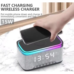 Boxa Bluetooth KP 559 3 in 1 cu incarcator wireless ceas si iluminare LED 10W