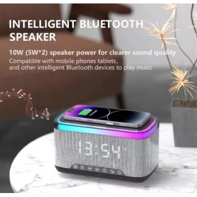 Boxa Bluetooth KP 559 3 in 1 cu incarcator wireless ceas si iluminare LED 10W