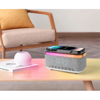 Boxa Bluetooth KP 559 3 in 1 cu incarcator wireless ceas si iluminare LED 10W