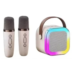 Boxa Karaoke Portabilă K12 cu 2 Microfoane Wireless LED RGB Radio FM
