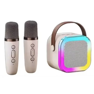 Boxa Karaoke Portabilă K12 cu 2 Microfoane Wireless LED RGB Radio FM