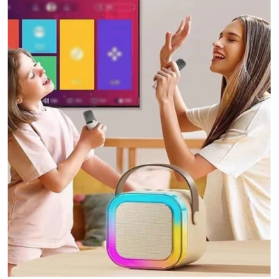 Boxa Karaoke Portabilă K12 cu 2 Microfoane Wireless LED RGB Radio FM