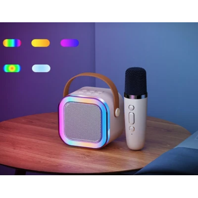Boxa Karaoke Portabilă K12 cu 2 Microfoane Wireless LED RGB Radio FM