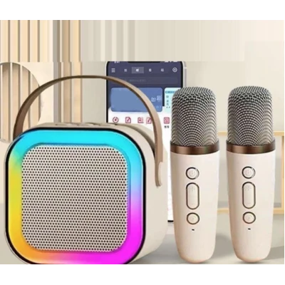 Boxa Karaoke Portabilă K12 cu 2 Microfoane Wireless LED RGB Radio FM