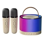 Boxa rotunda de karaoke portabila cu 2 microfoane wireless player muzical CH