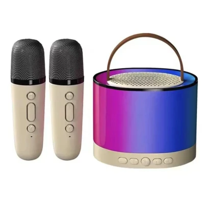 Boxa rotunda de karaoke portabila cu 2 microfoane wireless player muzical CH