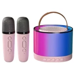 Boxa rotunda de karaoke portabila cu 2 microfoane wireless player muzical CH