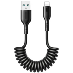 Cablu de date USB la iPhone Lightning spiralat negru