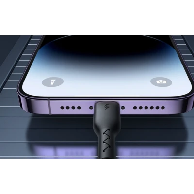 Cablu de date USB la iPhone Lightning spiralat negru