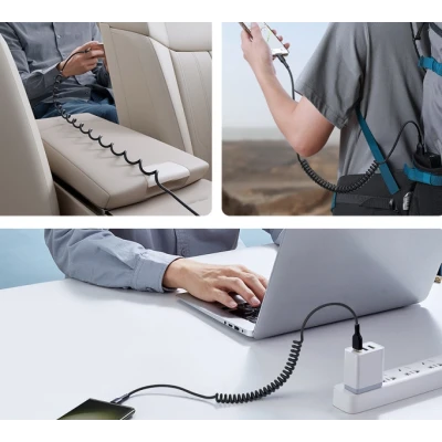 Cablu de date USB la iPhone Lightning spiralat negru
