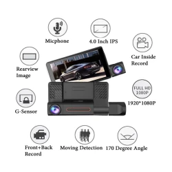 Camera auto de bord tripla Full HD 1080P 3 camere fata+interior+marsarier Senzor de coliziune G-senzor Filmare continua Vedere nocturna