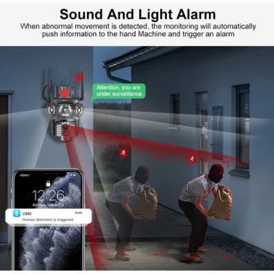 Camera de supraveghere 3 IN 1 M145 Tripla 6K cu 6 Megapixeli Wireless Rotire automata Inteligent tracking Supravegheaza 3 zone simultan