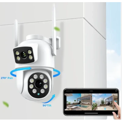 Camera de supraveghere cu lentila duala de 4MP x 2 WIFI 2.4GHZ Audio bidirectionala