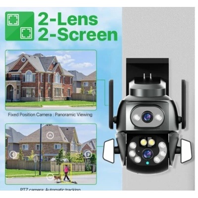 Camera de supraveghere Dubla PTZ 8MP 4K Q S800 cu Aplicatie GRI