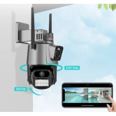 Camera de supraveghere dubla WIFI 8MP exterior/interior Ultra HD 5X zoom comunicare bidirectionala GRI