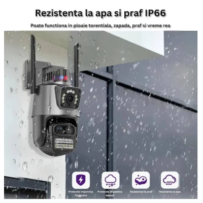 Camera de supraveghere dubla WIFI 8MP exterior/interior Ultra HD 5X zoom rotire alarma senzor miscare AX