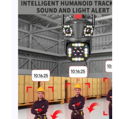 Camera de supraveghere inteligenta 4K cu senzor de miscare LED infrarosii si lumini LED albe