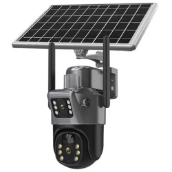 Camera de supraveghere V380 cu panou solar 8MP Detectare PIR lentile duble GRI