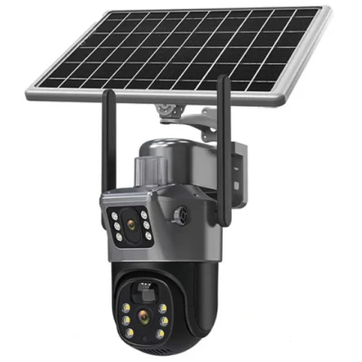 Camera de supraveghere V380 cu panou solar 8MP Detectare PIR lentile duble GRI