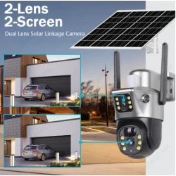Camera de supraveghere V380 cu panou solar 8MP Detectare PIR lentile duble GRI