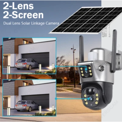 Camera de supraveghere V380 cu panou solar 8MP Detectare PIR lentile duble GRI