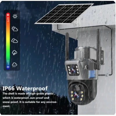Camera de supraveghere V380 cu panou solar 8MP Detectare PIR lentile duble GRI