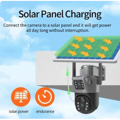 Camera de supraveghere V380 cu panou solar 8MP Detectare PIR lentile duble GRI