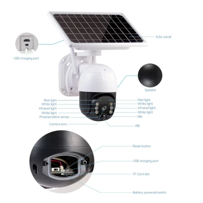 Camera de supraveghere Wifi cu Panou Solar Atasat si Senzor de Miscare alert PTZ
