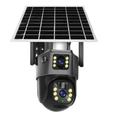 Camera Supraveghere cu Panou Solar 4G PTZ Dual Lens Exterior Rezolutie 2K zoom 10x Optic vedere nocturna GRI