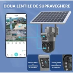 Camera Supraveghere cu Panou Solar 4G PTZ Dual Lens Exterior Rezolutie 2K zoom 10x Optic vedere nocturna GRI
