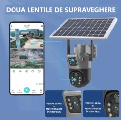 Camera Supraveghere cu Panou Solar 4G PTZ Dual Lens Exterior Rezolutie 2K zoom 10x Optic vedere nocturna GRI