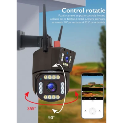 Camera Supraveghere cu Panou Solar 4G PTZ Dual Lens Exterior Rezolutie 2K zoom 10x Optic vedere nocturna GRI