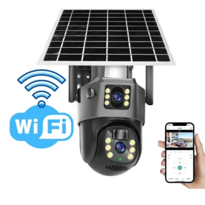 Camera Supraveghere cu Panou Solar 4G PTZ Dual Lens Exterior Rezolutie 2K zoom 10x Optic vedere nocturna GRI