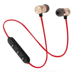 Casti audio Bluetooth sport stereo cu suport magnetic rosu auriu