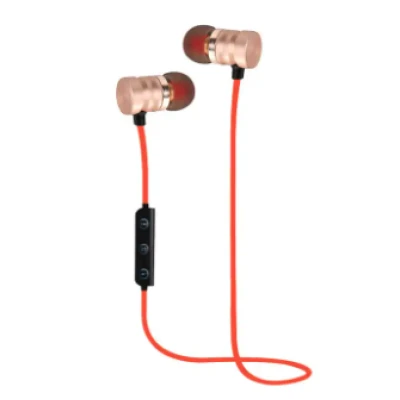 Casti audio Bluetooth sport stereo cu suport magnetic rosu auriu