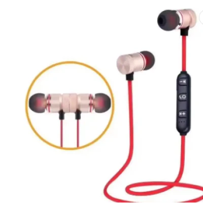 Casti audio Bluetooth sport stereo cu suport magnetic rosu auriu