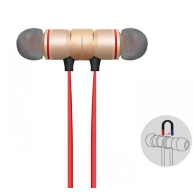 Casti audio Bluetooth sport stereo cu suport magnetic rosu auriu