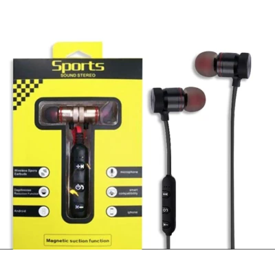 Casti audio Bluetooth sport stereo cu suport magnetic rosu auriu